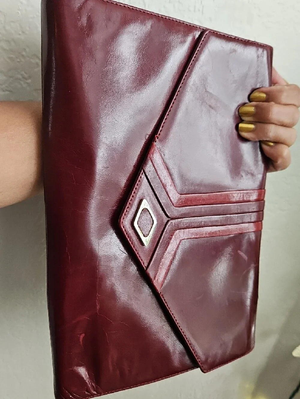 Women's Burgundy Leather Shoulder / Clutch Bag - Designer Style